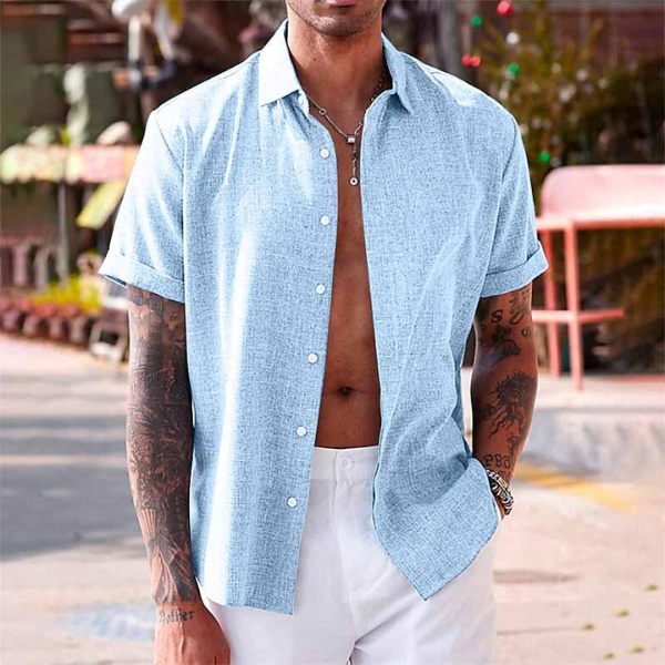 Camicia da Uomo in Lino Manica Corta Estiva Traspirante