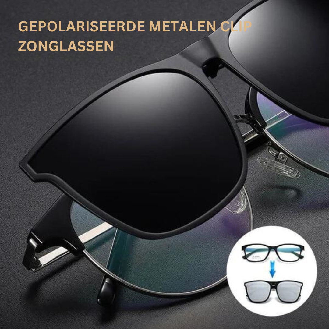 Polariserende UV400 opvouwbare zonnebril met clip voor heren en dames