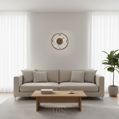 Silent Scandinavian Wall Clock Natural Wood 35 cm — Nordic 6