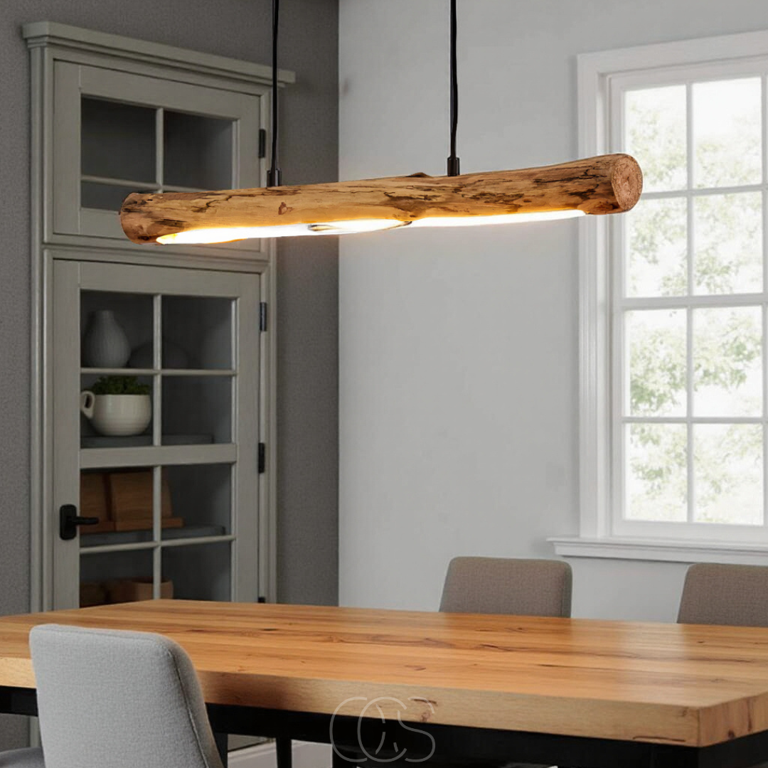 Dimmable Wooden Pendant Light 80cm — Integrated LED 1920lm 3