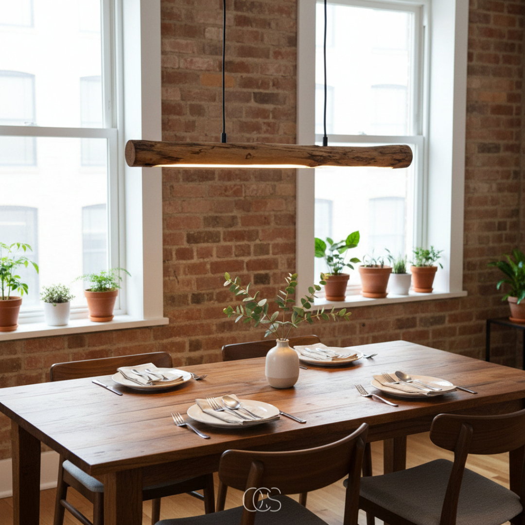 Dimmable Wooden Pendant Light 80cm — Integrated LED 1920lm 5
