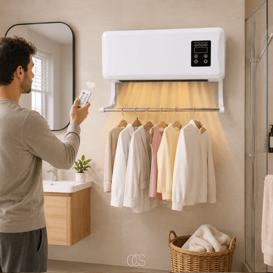 Wall-Mounted Heater Fan with Drying Rack — 1500W Remote Control 2