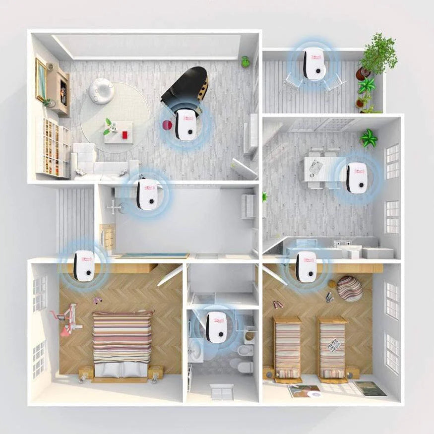 Dispositivo Ultrasonico per Controllo Parassiti con Copertura Fino a 40 m² - Sicuro per Famiglie e Animali Domestici 4