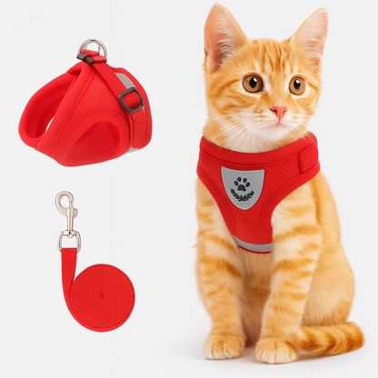 Verstelbaar Ademend en Lumineus Kattenharnas met Lijn