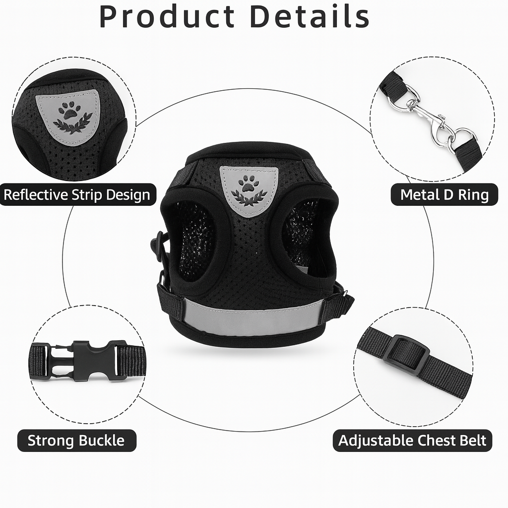 Verstelbaar Ademend en Lumineus Kattenharnas met Lijn