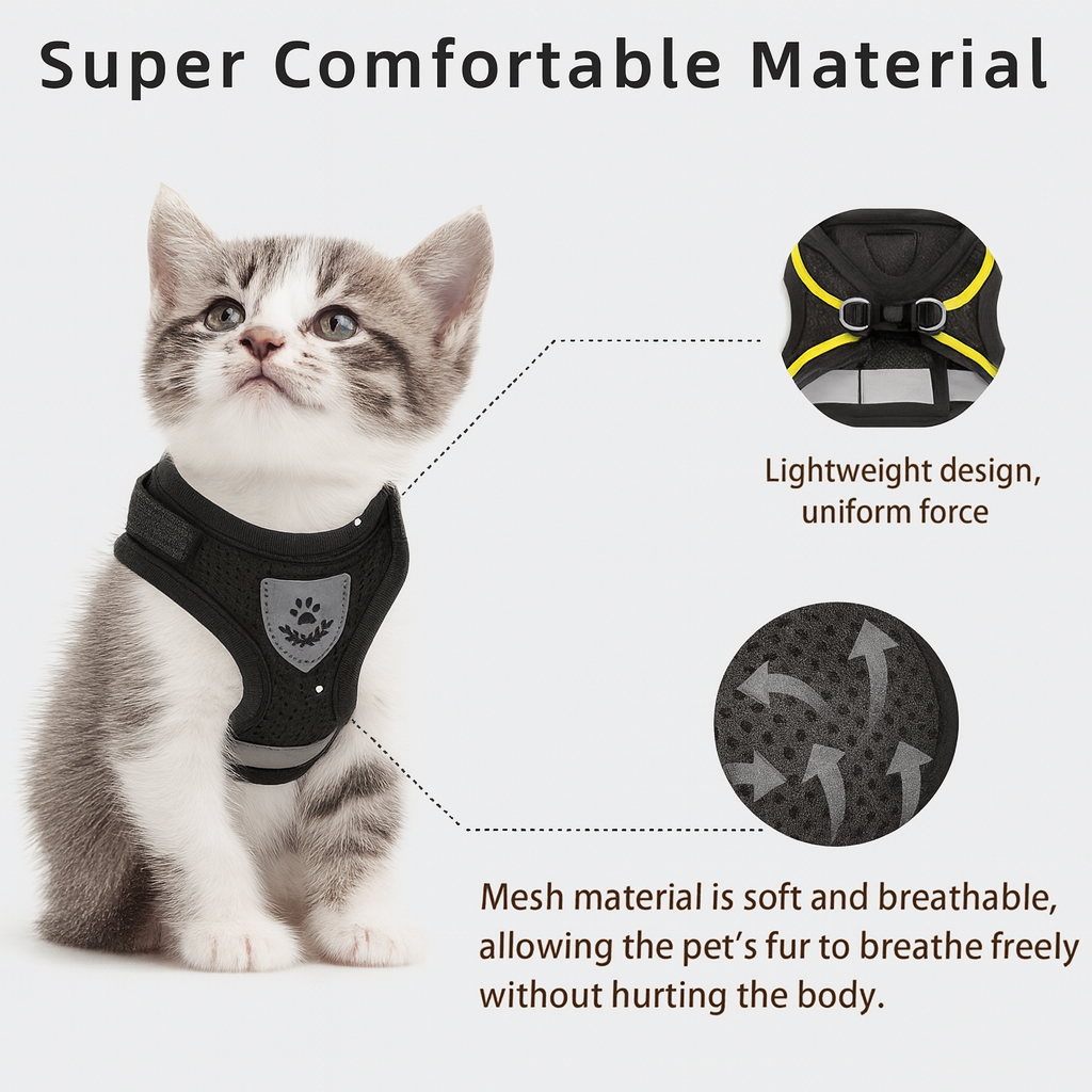 Verstelbaar Ademend en Lumineus Kattenharnas met Lijn