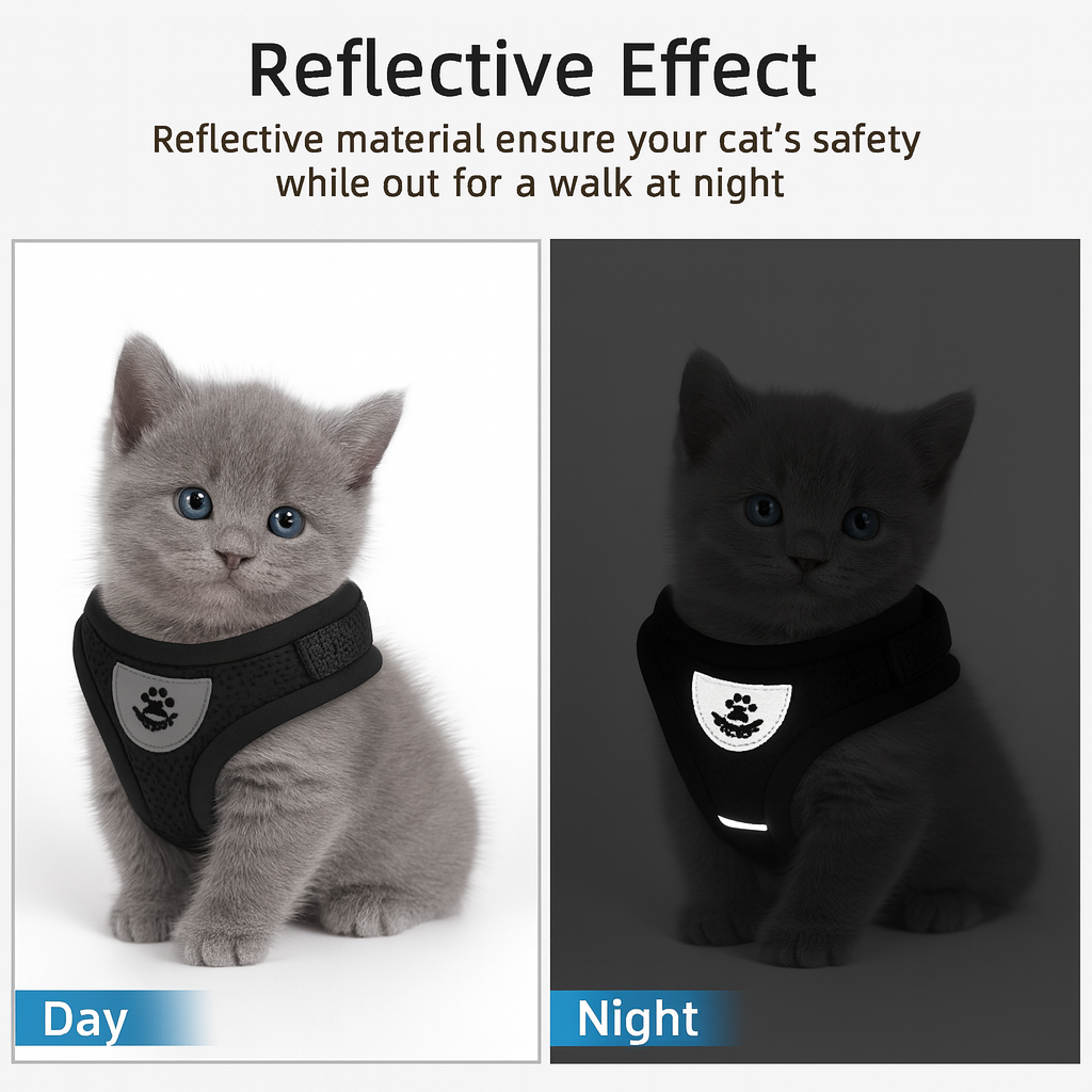 Verstelbaar Ademend en Lumineus Kattenharnas met Lijn