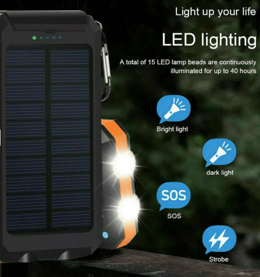 Batterie Externe Solaire Étanche 500000 mAh avec Double USB et Torche LED