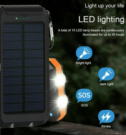 Batterie Externe Solaire Étanche 500000 mAh avec Double USB et Torche LED