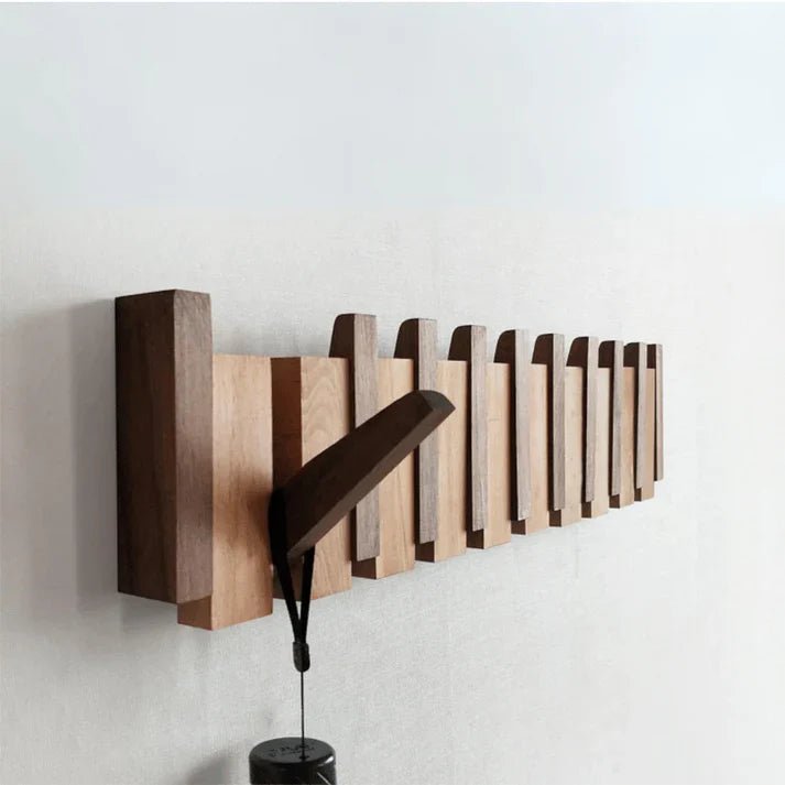 Wooden Wall Coat Rack Piano Design — Solid Wood Hooks 8