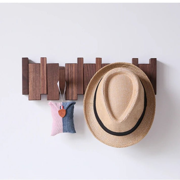 Wooden Wall Coat Rack Piano Design — Solid Wood Hooks 5