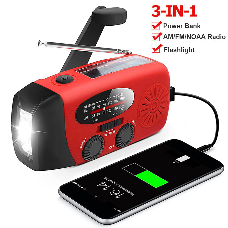 Noodradio met Zaklamp en Powerbank 2000 mAh, Zelfvoorzienend