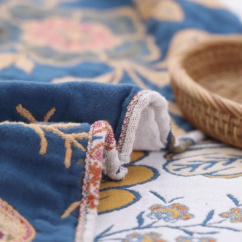 Reversible Cotton Floral Throw Blanket — Rustic Jacquard 200x230cm 7