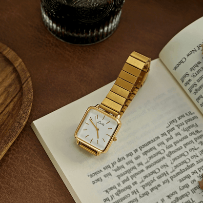 Orologio Quadrato Quarzo Cinturino Acciaio Dorato