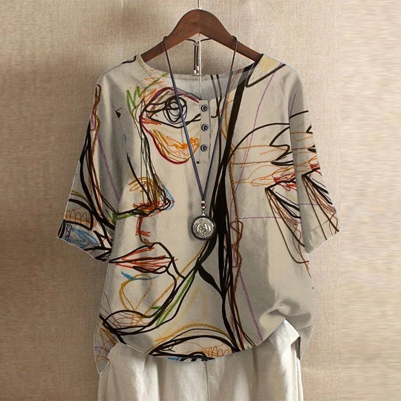 Blusa Floreale Vintage Retro Donna Vestibilità Comoda