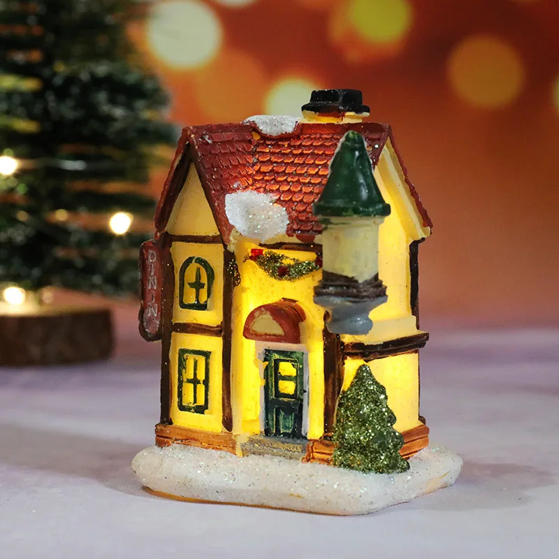 LED Christmas House Figurines — Mini Village Holiday Decor 13