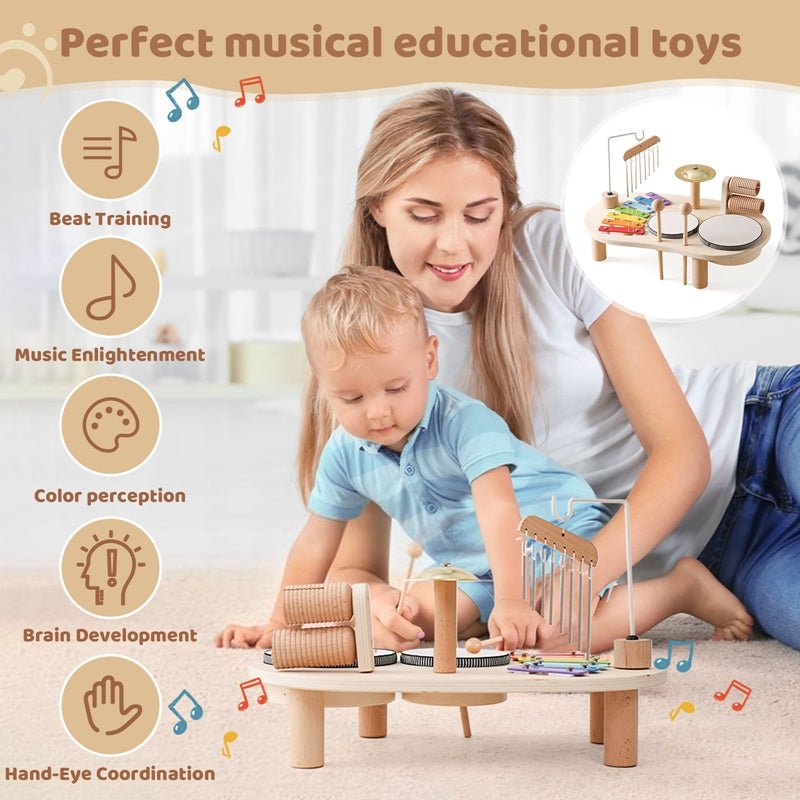 Tavolo Musicale in Legno per Bambini con Xilofono e Tamburi