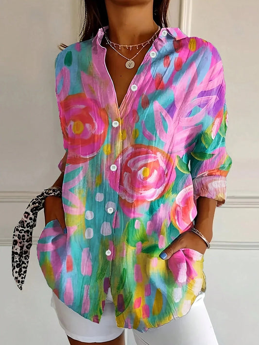 Blusa Colorata con Stampa Vivace e Vestibilità Morbida