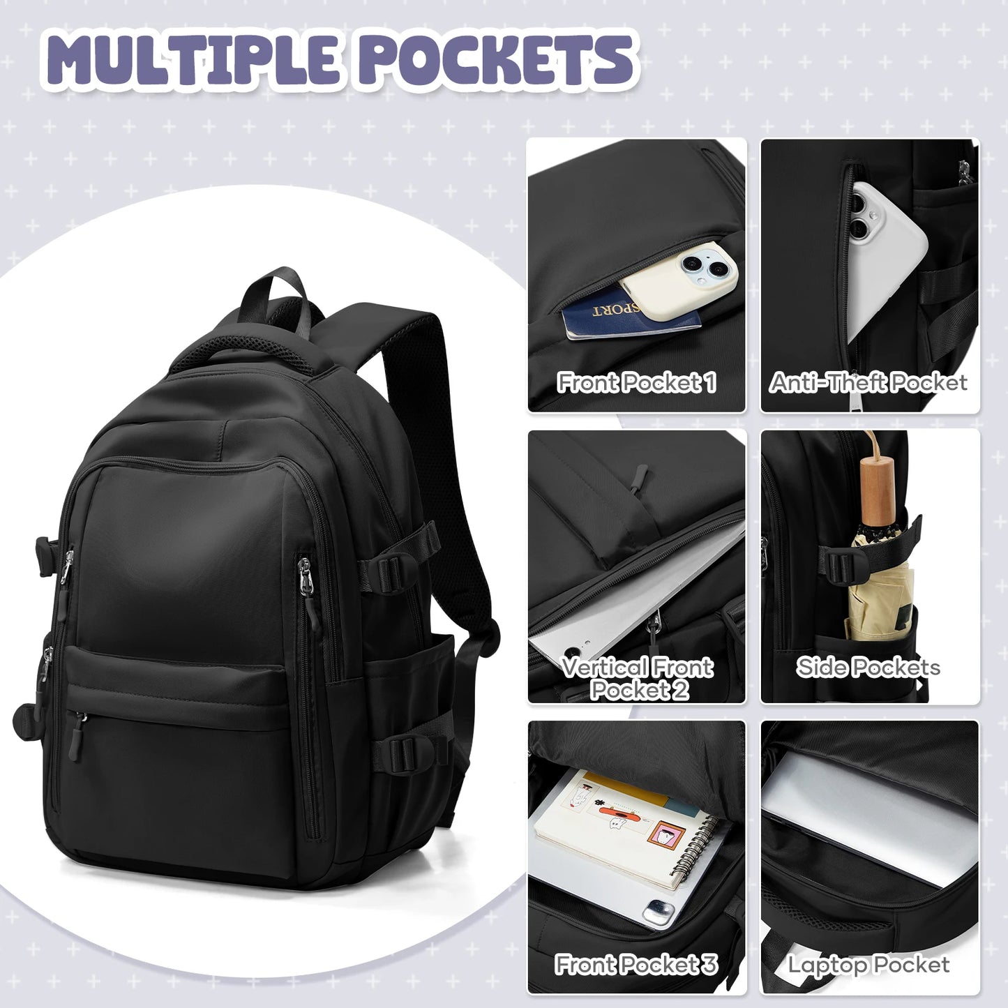 Large Capacity Anti-Theft Laptop School Backpack Unisex 4