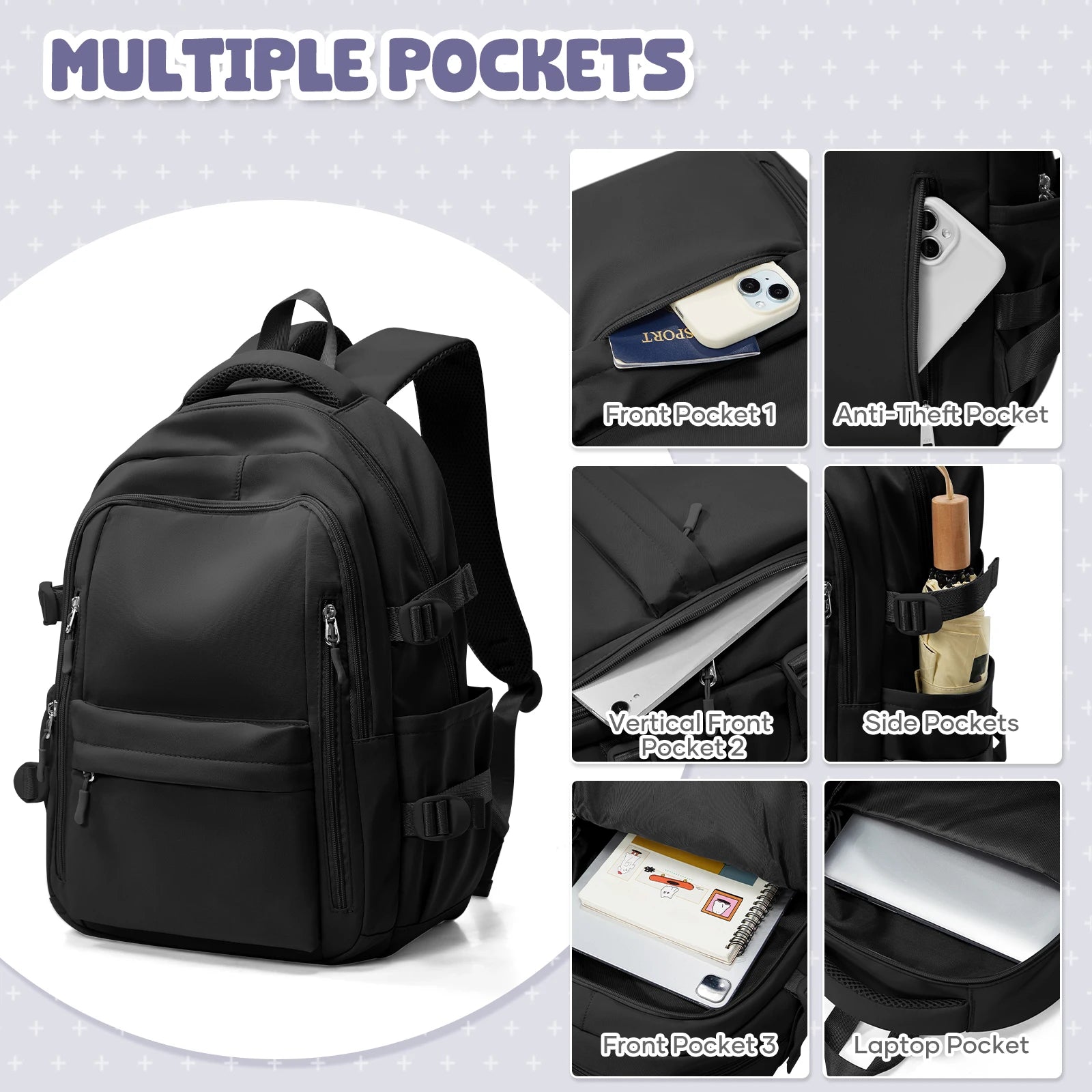 Large Capacity Anti-Theft Laptop School Backpack Unisex 4