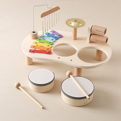 Tavolo Musicale in Legno per Bambini con Xilofono e Tamburi
