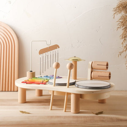 Tavolo Musicale in Legno per Bambini con Xilofono e Tamburi