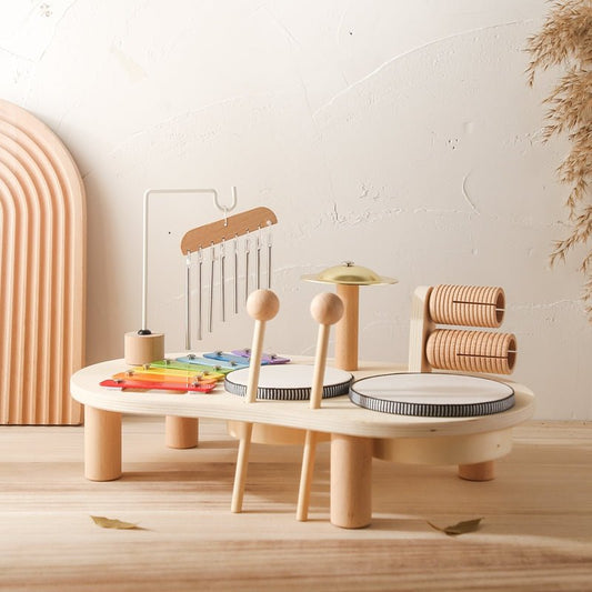 Tavolo Musicale in Legno per Bambini con Xilofono e Tamburi