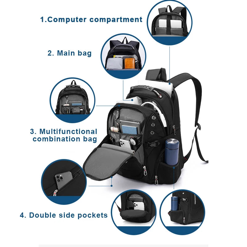 Waterproof 17" Laptop Backpack — Anti-Theft USB 36-55L Travel Bag 4