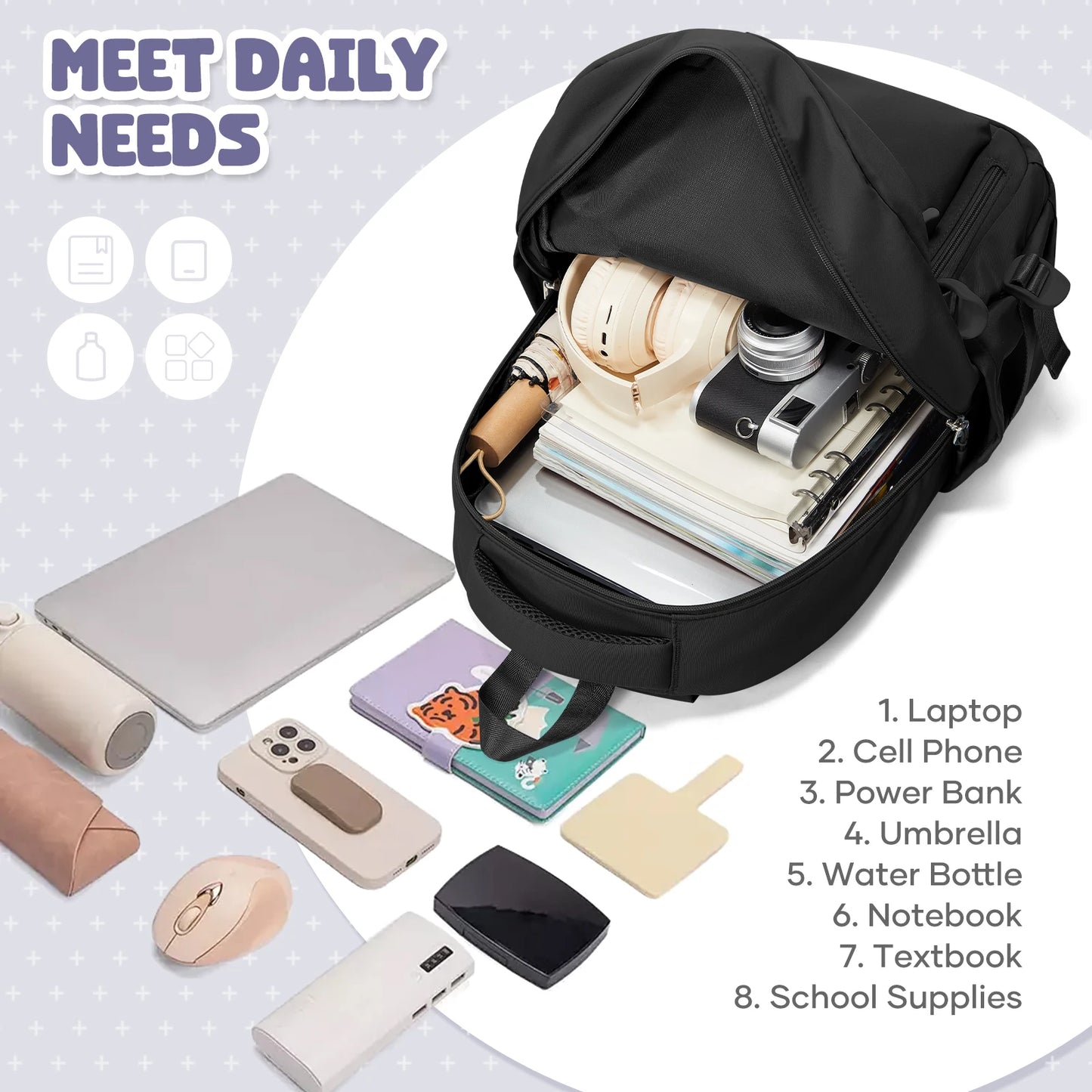 Large Capacity Anti-Theft Laptop School Backpack Unisex 3