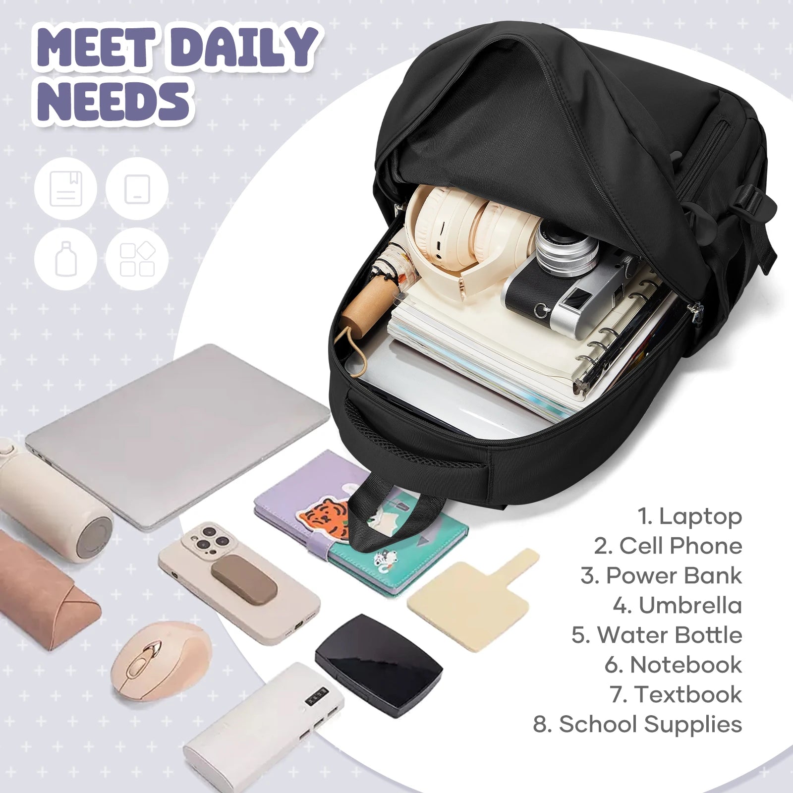 Large Capacity Anti-Theft Laptop School Backpack Unisex 3