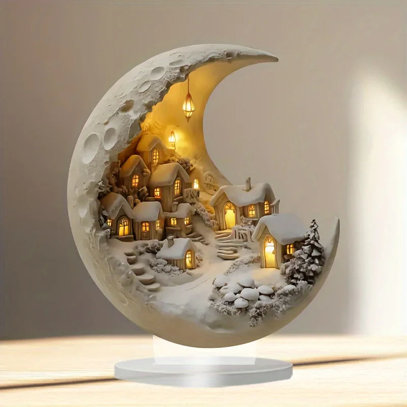 Winter Moon City Acrylic Decor — Warm LED Village Night Light 2
