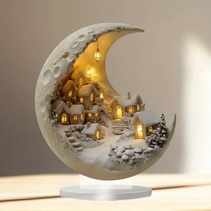 Winter Moon City Acrylic Decor — Warm LED Village Night Light 2