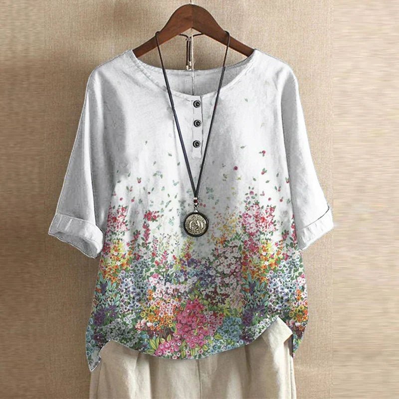 Blusa Floreale Vintage Retro Donna Vestibilità Comoda