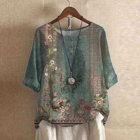 Blusa Floreale Vintage Retro Donna Vestibilità Comoda