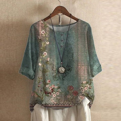 Blusa Floreale Vintage Retro Donna Vestibilità Comoda