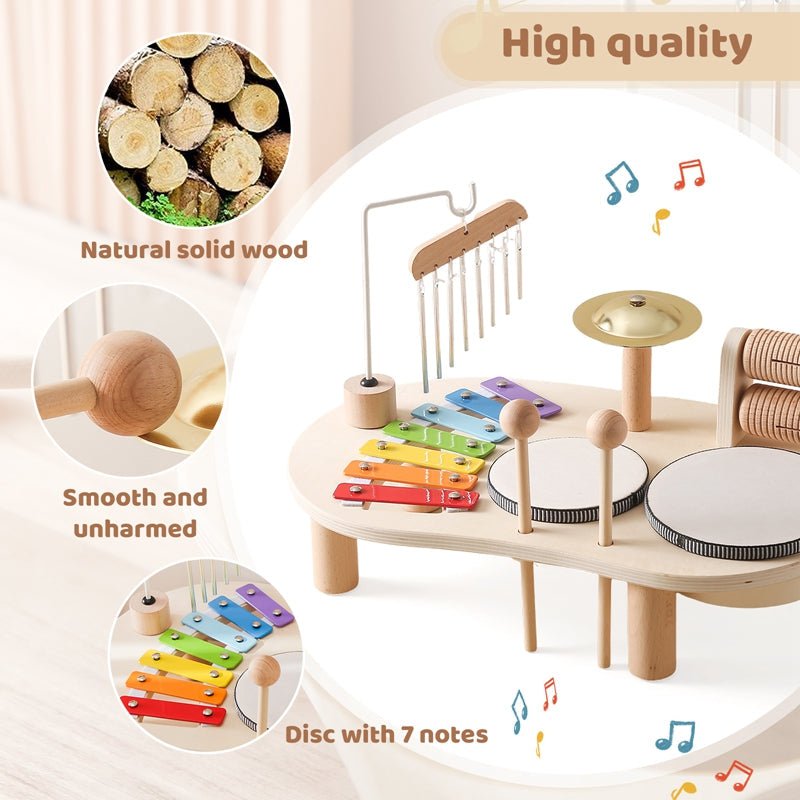 Tavolo Musicale in Legno per Bambini con Xilofono e Tamburi