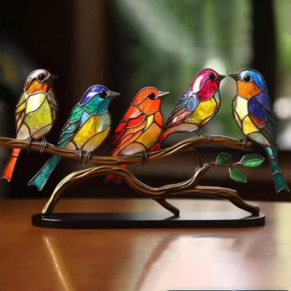 Ornamenti da Scrivania Uccelli su Ramo in Vetro Colorato