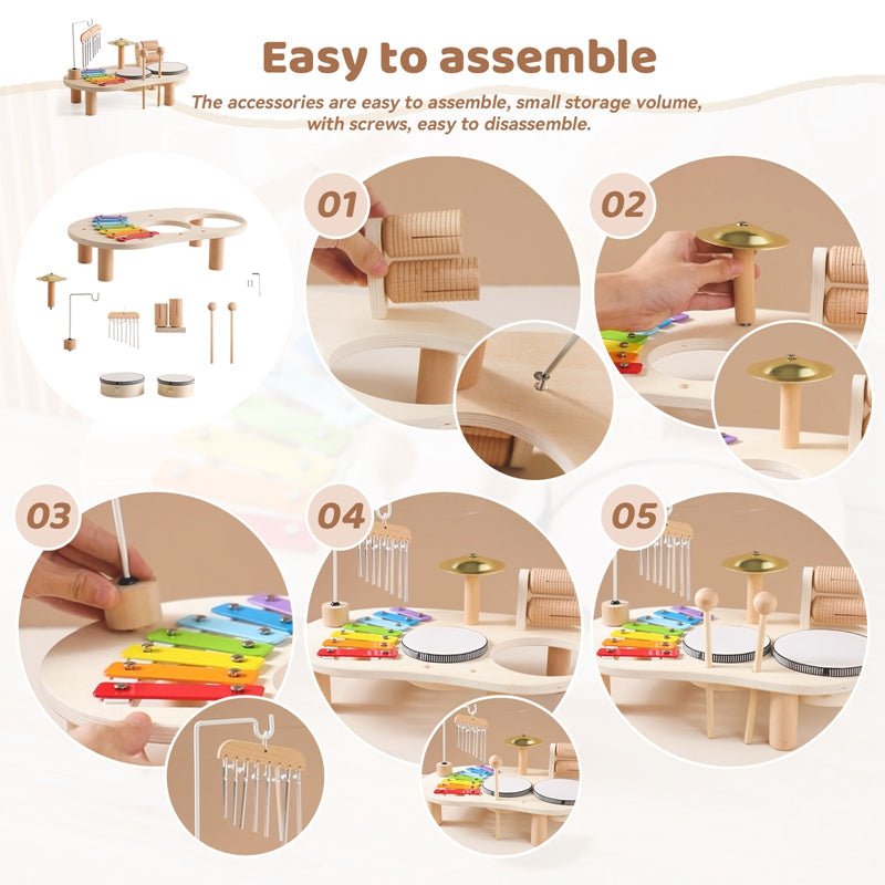 Tavolo Musicale in Legno per Bambini con Xilofono e Tamburi