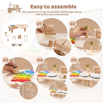 Tavolo Musicale in Legno per Bambini con Xilofono e Tamburi