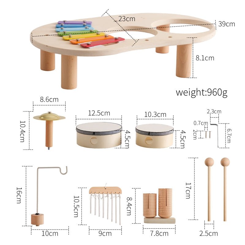 Tavolo Musicale in Legno per Bambini con Xilofono e Tamburi