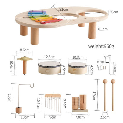 Tavolo Musicale in Legno per Bambini con Xilofono e Tamburi