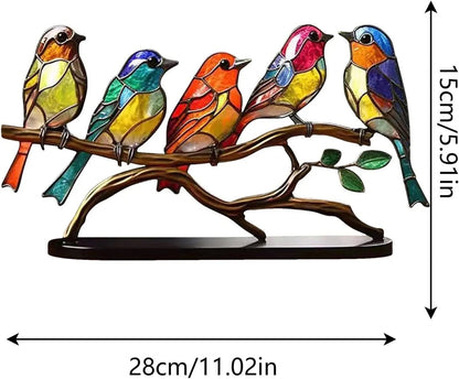 Ornamenti da Scrivania Uccelli su Ramo in Vetro Colorato