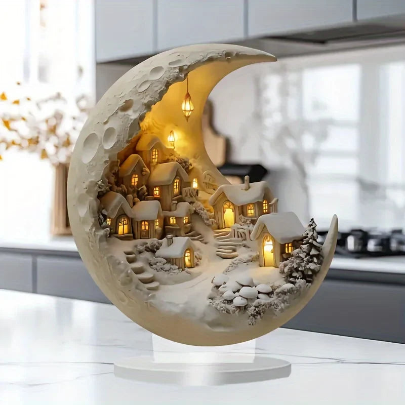 Winter Moon City Acrylic Decor — Warm LED Village Night Light 3