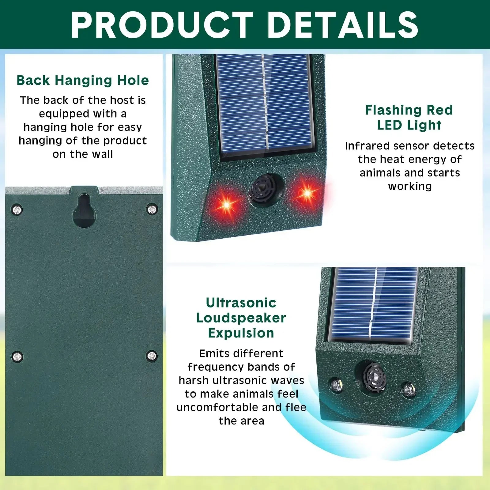Solar Ultrasonic Bird Repeller with LED & Motion Sensor IP58 3