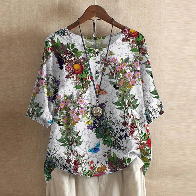 Blusa Floreale Vintage Retro Donna Vestibilità Comoda