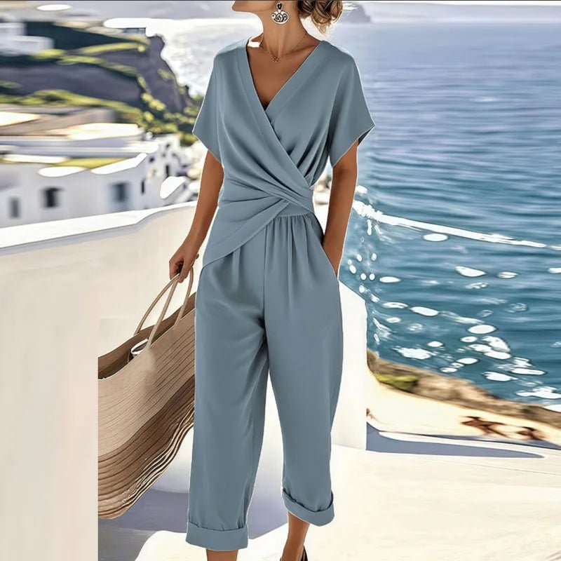 Completo Due Pezzi Elegante con Top Incrociato e Pantaloni