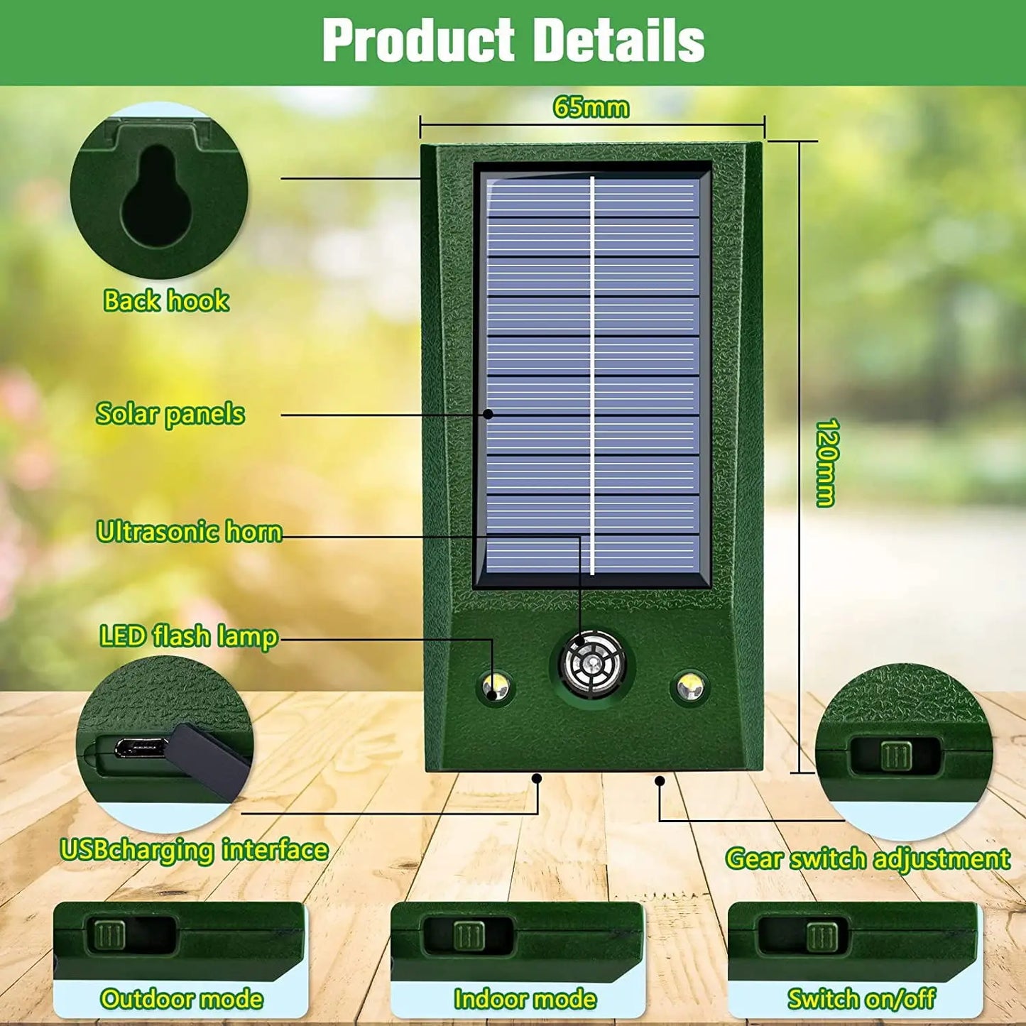 Solar Ultrasonic Bird Repeller with LED & Motion Sensor IP58 5
