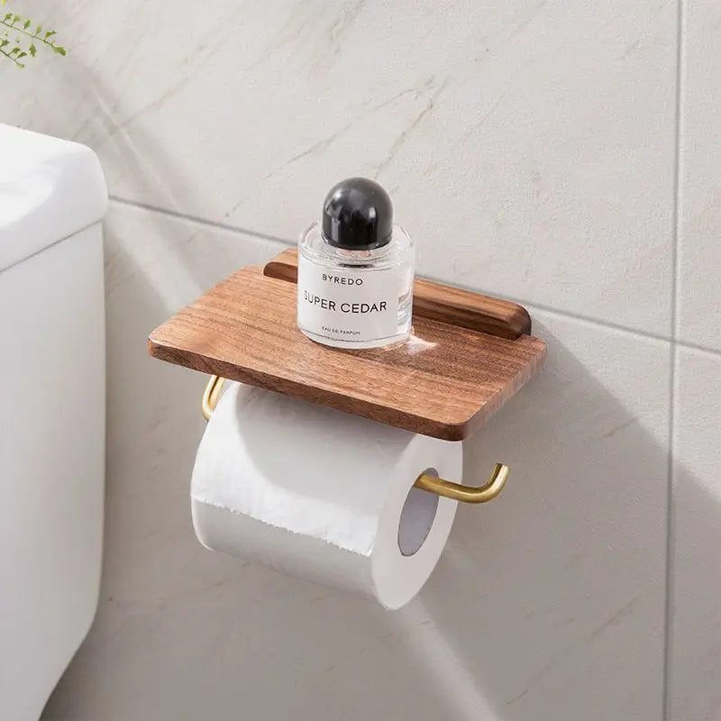 Portarotolo da Parete in Legno di Noce con Mensola Integrata