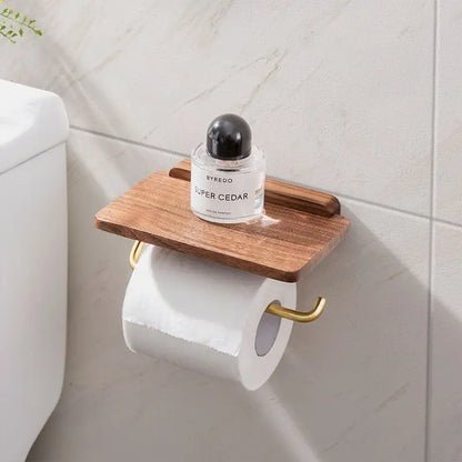 Portarotolo da Parete in Legno di Noce con Mensola Integrata