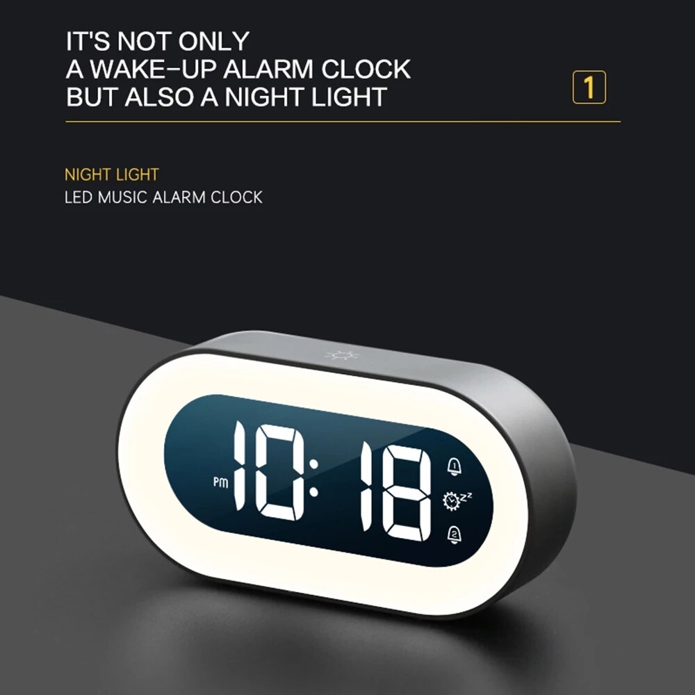 LED Digital Alarm Clock with Night Light — Soothing Sounds 2